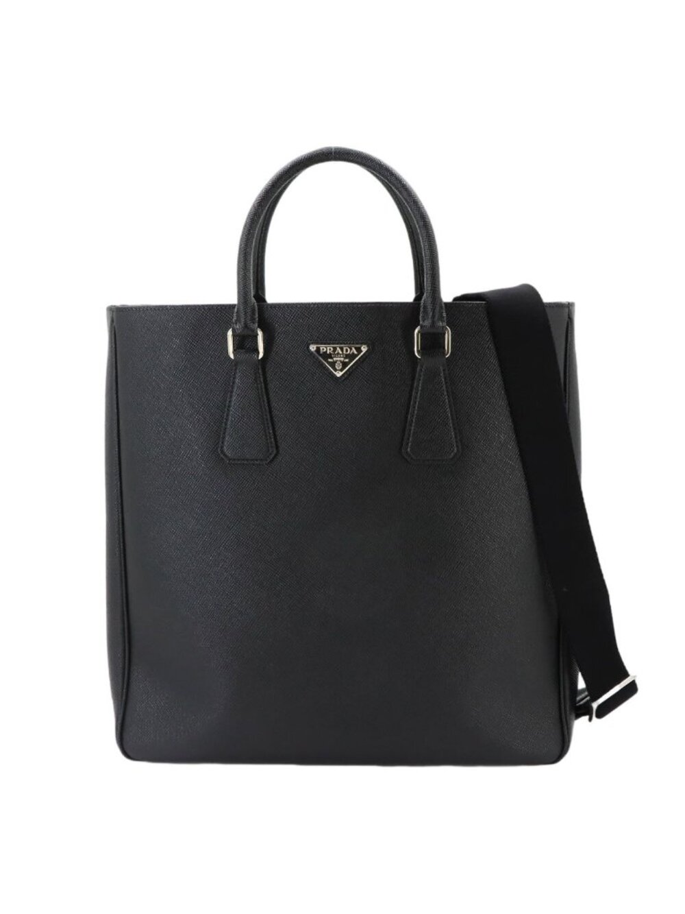 Prada Saffiano 2-Way Tote Shoulder Bag Leather Black